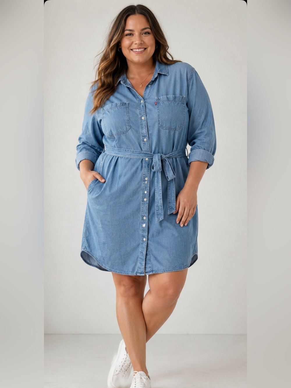 Levi’s Cotton Denim Button Deess with Tie Waist and Roll up able Sleeves